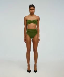 Self-portrait Green Ruched High Waisted Brief Swim & Resort