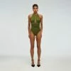 Self-portrait Green Tie Back Halter Neck Swimsuit