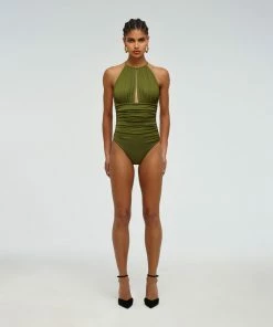 Self-portrait Green Tie Back Halter Neck Swimsuit