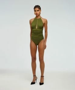 Self-portrait Green Tie Back Halter Neck Swimsuit