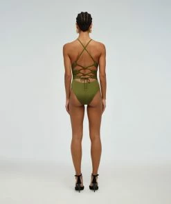 Self-portrait Green Tie Back Halter Neck Swimsuit