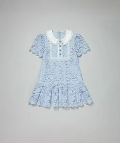 Self-portrait Blue Guipure Lace Bib Detail Dress KIDS