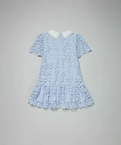 Self-portrait Blue Guipure Lace Bib Detail Dress KIDS