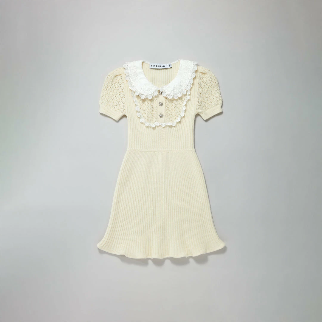 Self-portrait Ivory Pointelle Knit Dress KIDS
