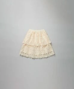 Self-portrait KIDS Ivory Guipure Lace Tiered Skirt