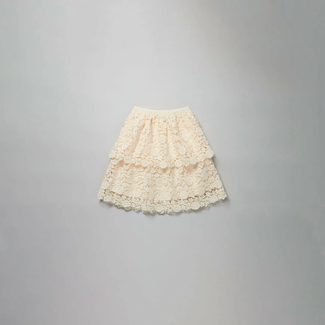Self-portrait KIDS Ivory Guipure Lace Tiered Skirt