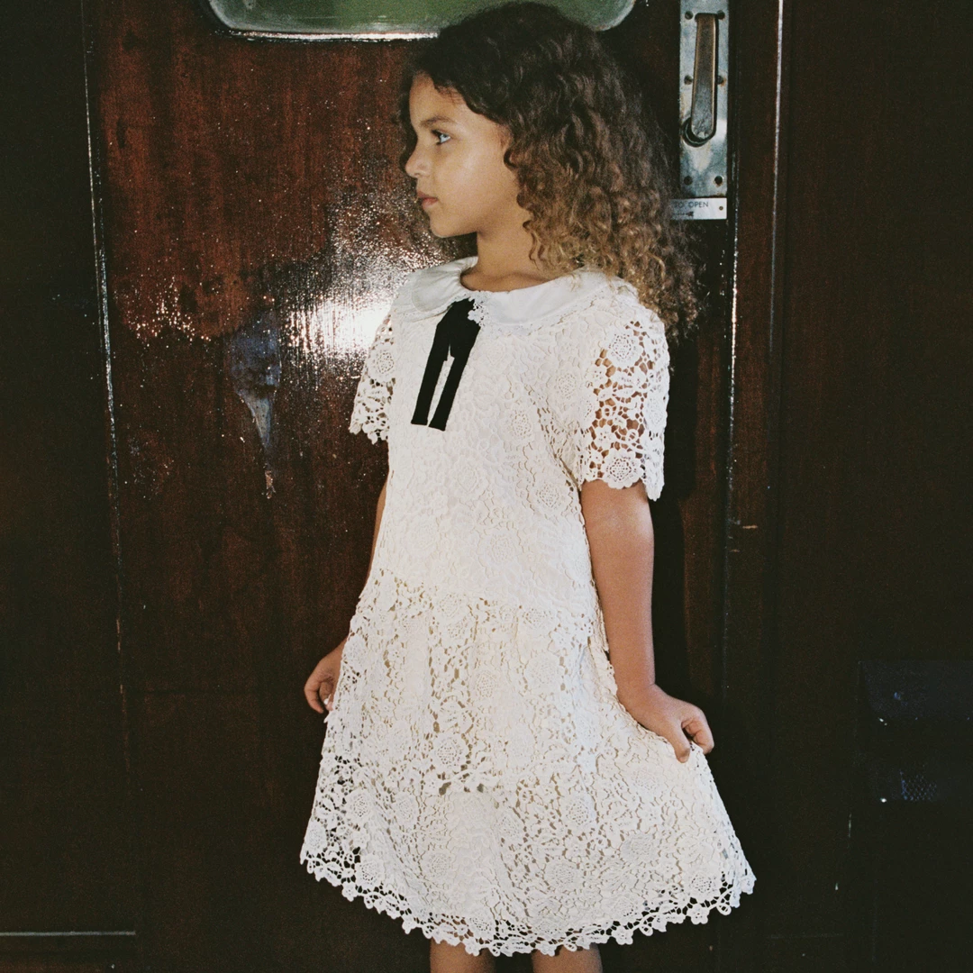 Self-portrait KIDS Ivory Guipure Lace Tiered Skirt