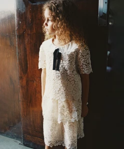 Self-portrait KIDS Ivory Guipure Lace Tiered Skirt