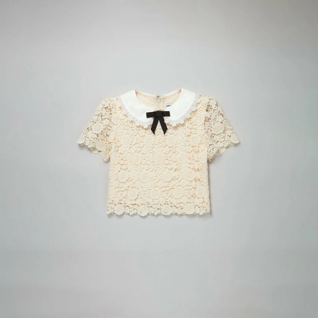 Self-portrait Ivory Guipure Lace Top KIDS
