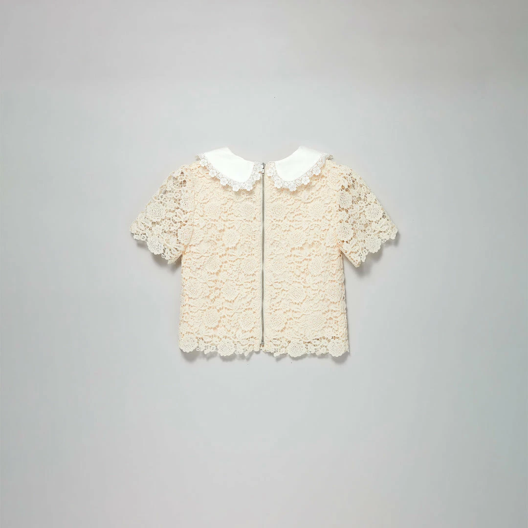 Self-portrait Ivory Guipure Lace Top KIDS
