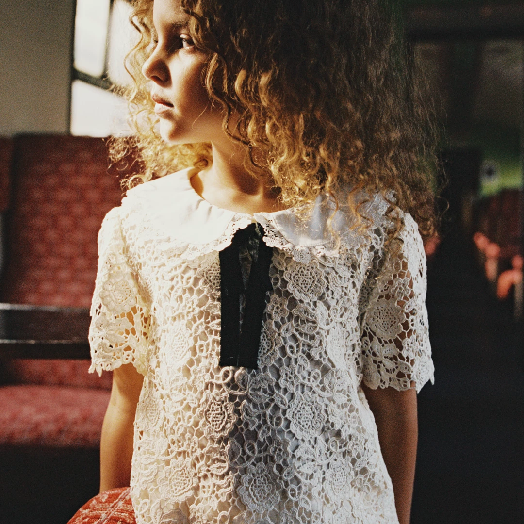 Self-portrait Ivory Guipure Lace Top KIDS