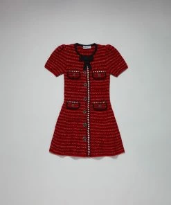 Self-portrait Red Melange Contrast Trim Knit Dress KIDS