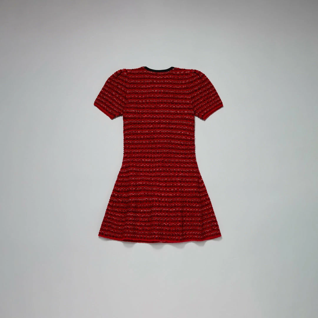 Self-portrait Red Melange Contrast Trim Knit Dress KIDS