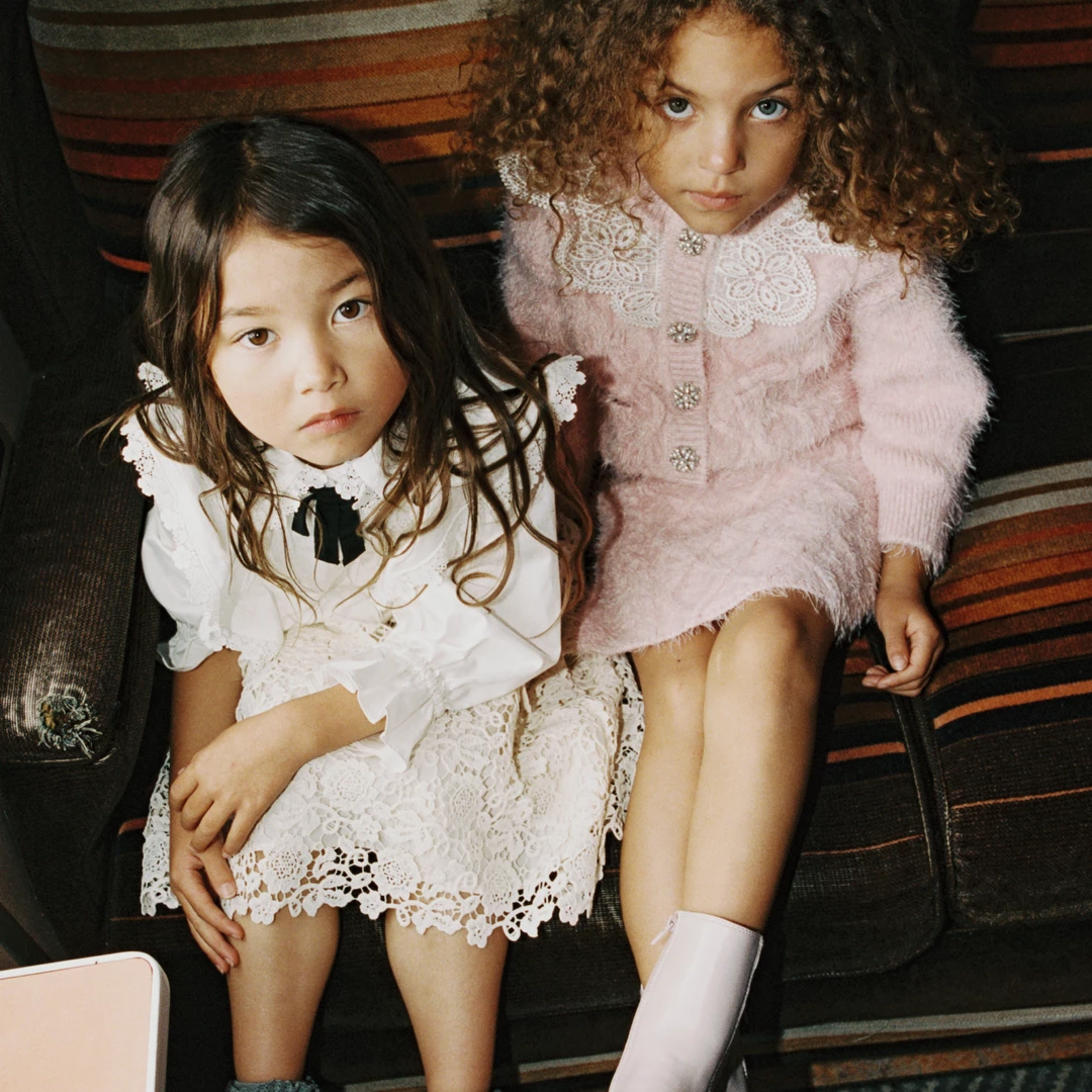 Self-portrait KIDS Fluffy Cable Knit Cardigan