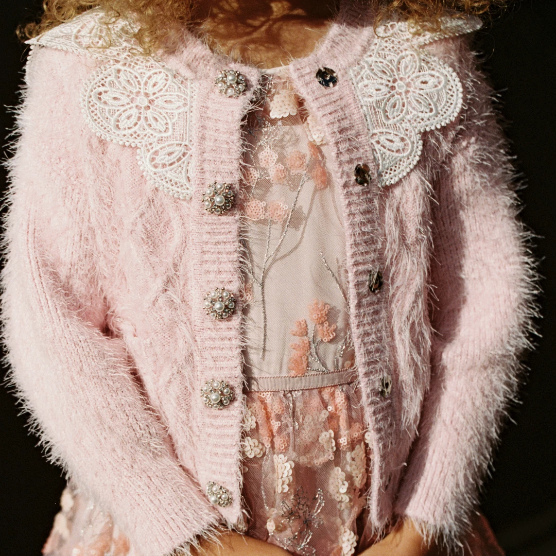 Self-portrait KIDS Fluffy Cable Knit Cardigan