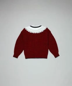 Self-portrait Red And Navy Knit Cardigan