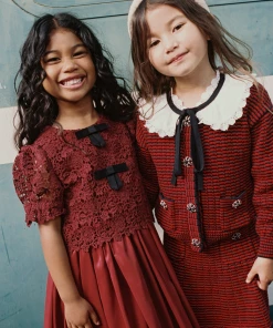 Self-portrait Red And Navy Knit Cardigan