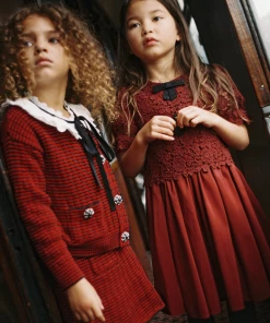 Self-portrait Red And Navy Knit Cardigan