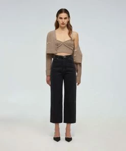 Self-portrait READY TO WEAR 23'' Black High Waisted Straight Leg Jean