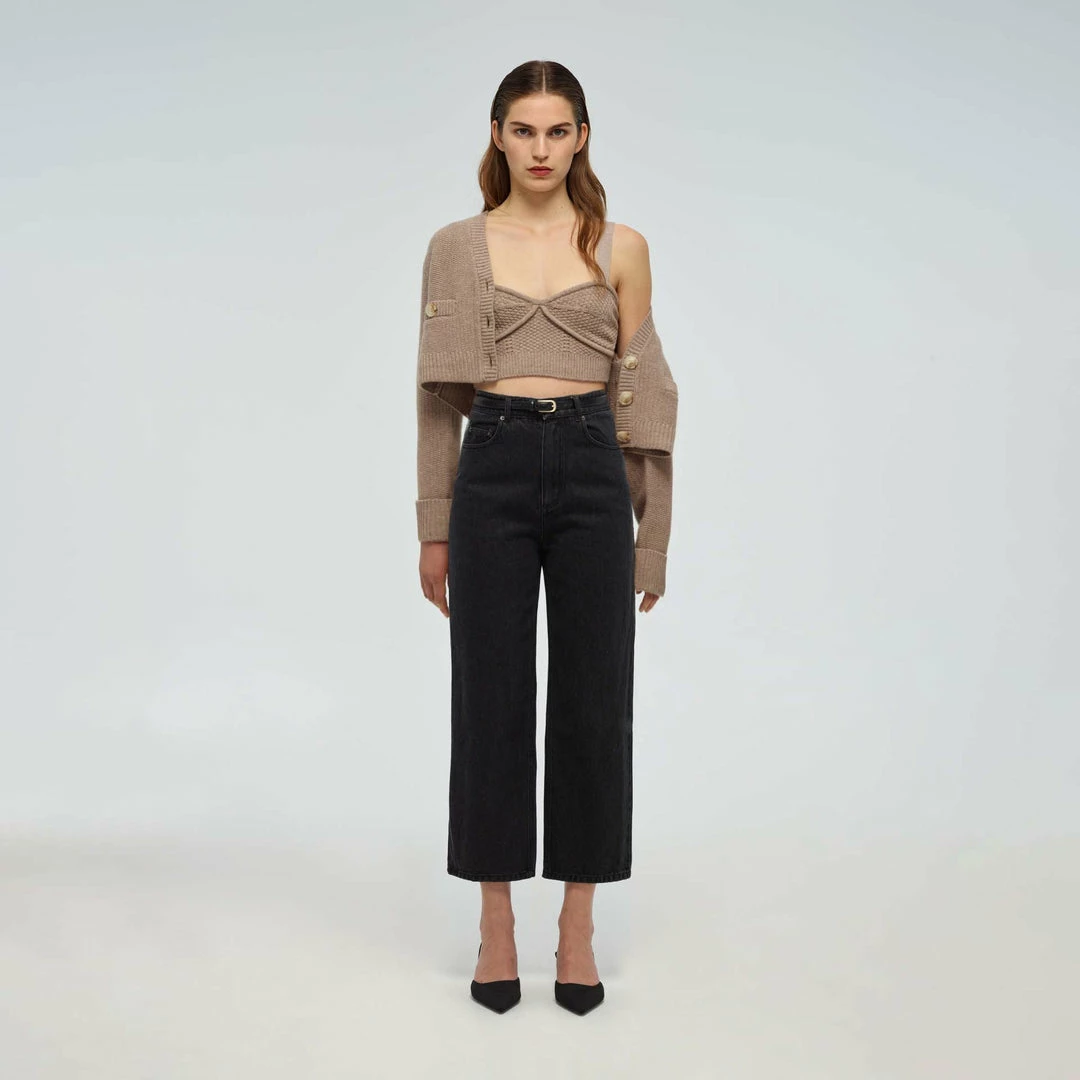 Self-portrait READY TO WEAR 23'' Black High Waisted Straight Leg Jean