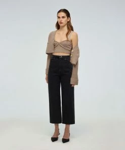 Self-portrait READY TO WEAR 23'' Black High Waisted Straight Leg Jean