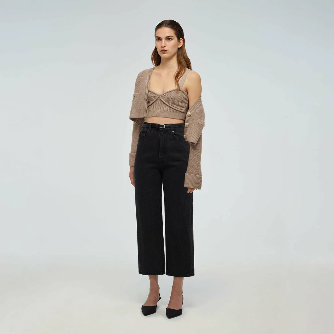 Self-portrait READY TO WEAR 23'' Black High Waisted Straight Leg Jean