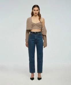 Self-portrait Blue High Waisted Straight Leg Jeans