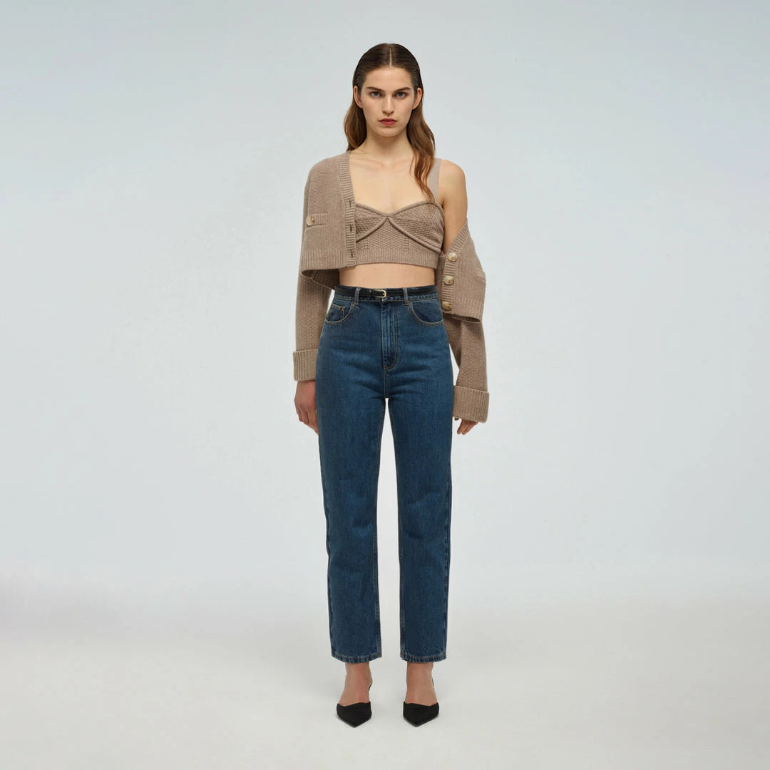 Self-portrait Blue High Waisted Straight Leg Jeans