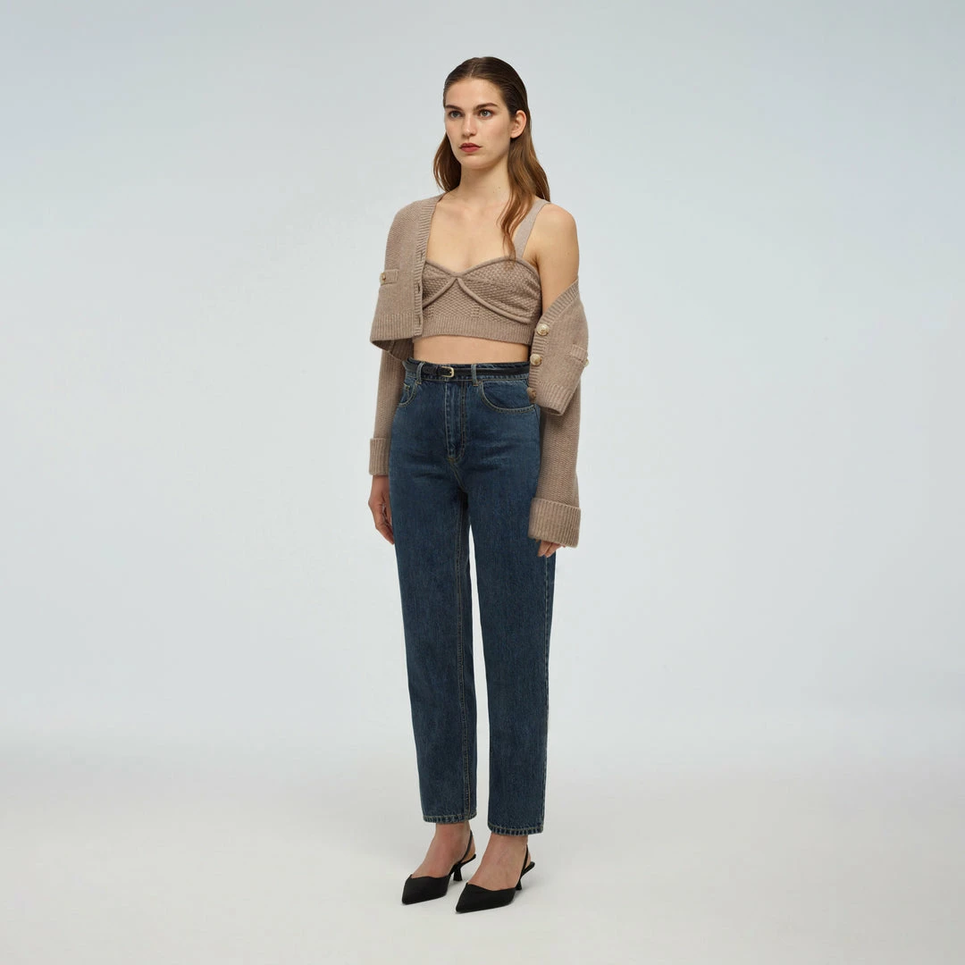 Self-portrait Blue High Waisted Straight Leg Jeans