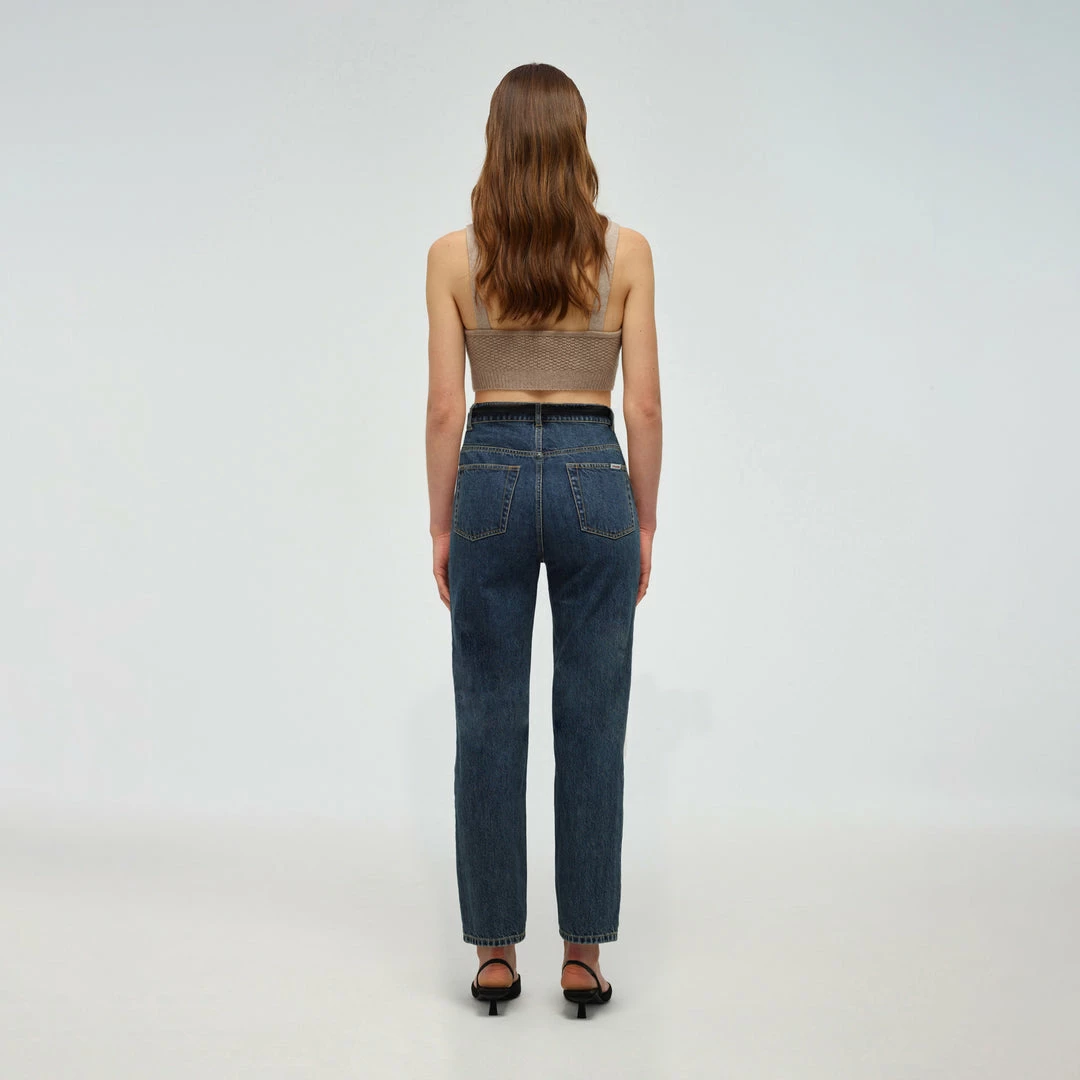 Self-portrait Blue High Waisted Straight Leg Jeans