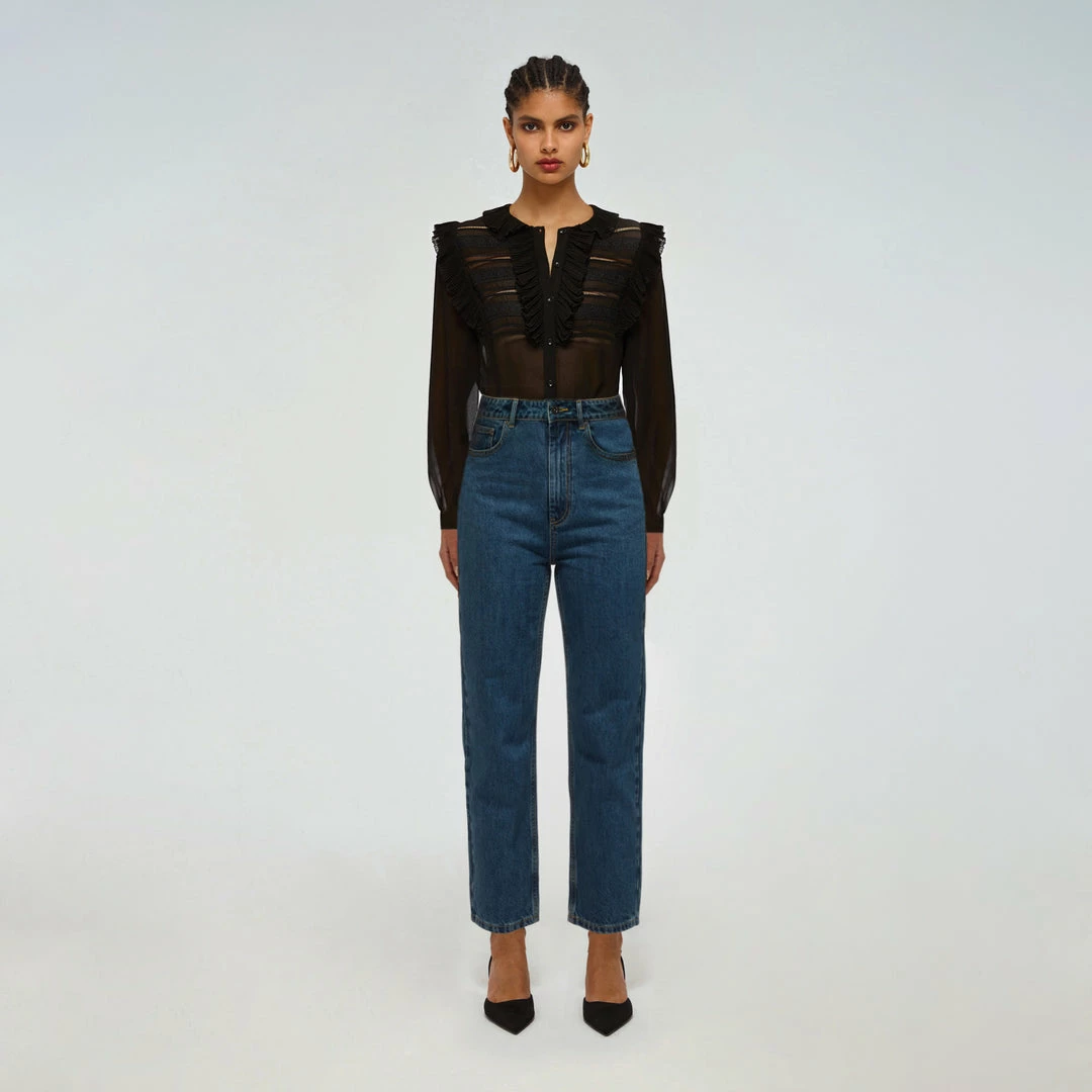 Self-portrait 26'' Blue High Waisted Straight Leg Jean READY TO WEAR