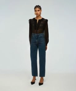 Self-portrait 26'' Blue High Waisted Straight Leg Jean READY TO WEAR