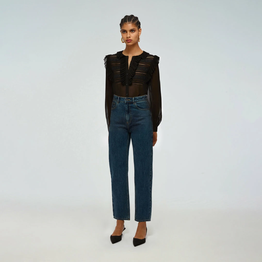 Self-portrait 26'' Blue High Waisted Straight Leg Jean READY TO WEAR