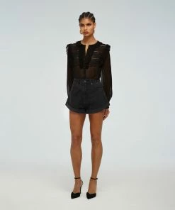 Self-portrait READY TO WEAR Black High Waisted Denim Short