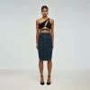 Self-portrait Blue Denim Midi Skirt READY TO WEAR