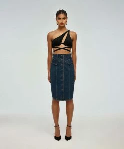Self-portrait Blue Denim Midi Skirt READY TO WEAR