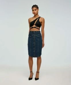 Self-portrait Blue Denim Midi Skirt READY TO WEAR