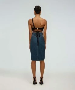 Self-portrait Blue Denim Midi Skirt READY TO WEAR