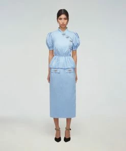 Self-portrait Blue Cotton Midi Skirt