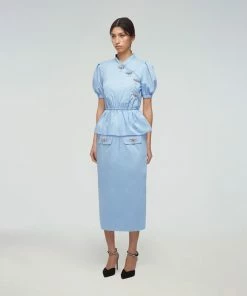 Self-portrait Blue Cotton Midi Skirt