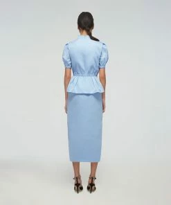 Self-portrait Blue Cotton Midi Skirt