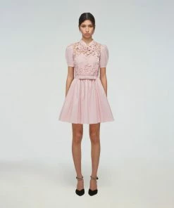 Self-portrait Pink Guipure Lace Taffeta Mini Dress