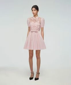 Self-portrait Pink Guipure Lace Taffeta Mini Dress