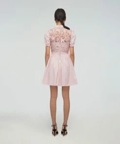 Self-portrait Pink Guipure Lace Taffeta Mini Dress