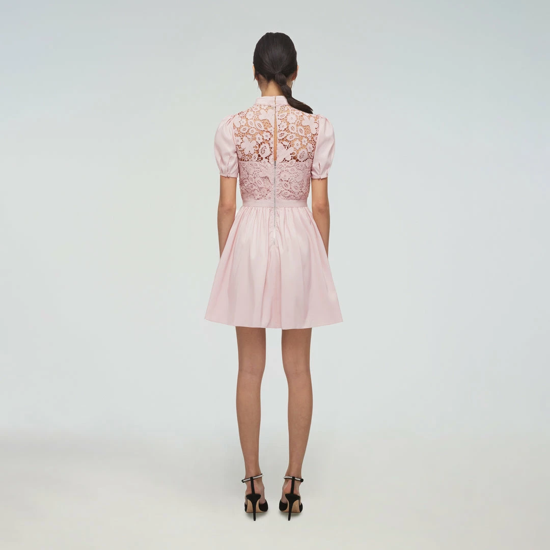 Self-portrait Pink Guipure Lace Taffeta Mini Dress