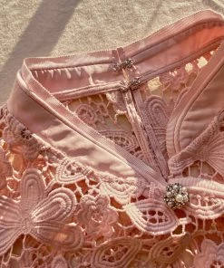 Self-portrait Pink Guipure Lace Taffeta Mini Dress