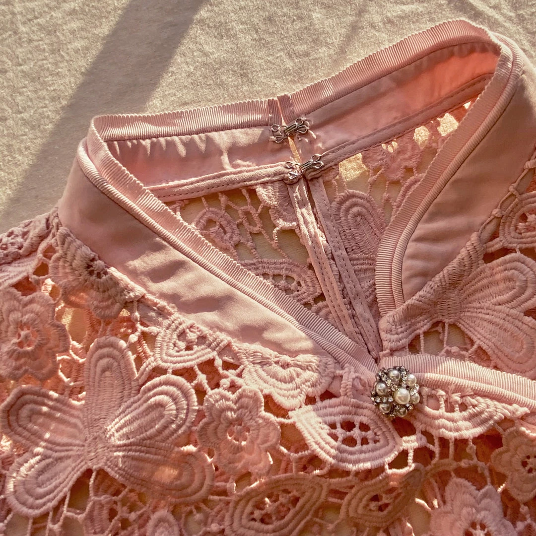 Self-portrait Pink Guipure Lace Taffeta Mini Dress