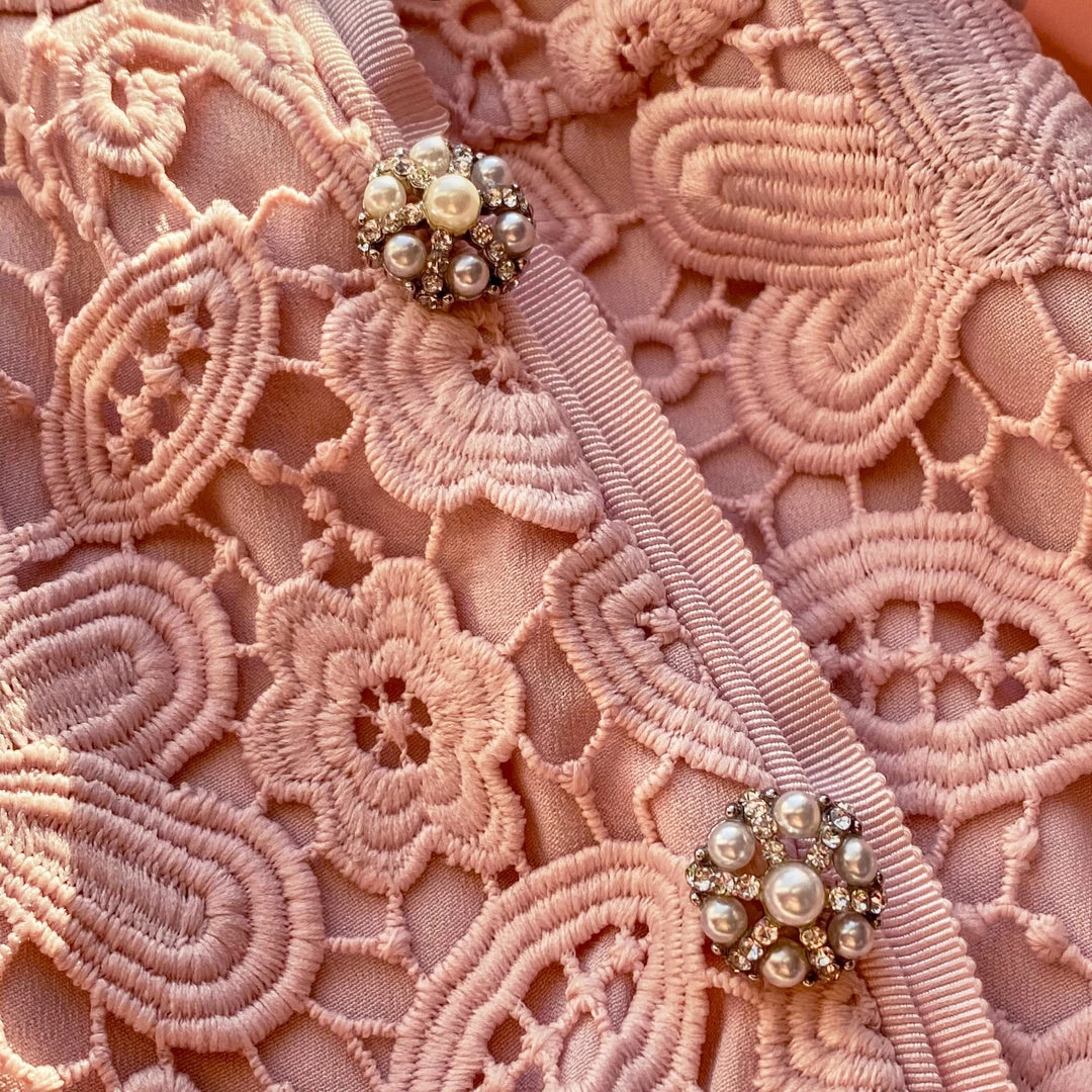 Self-portrait Pink Guipure Lace Taffeta Mini Dress