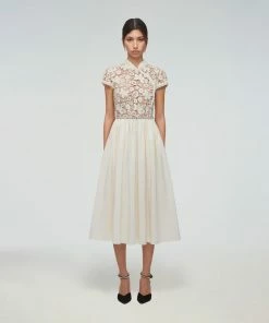 Self-portrait Ivory Guipure Lace And Taffeta Midi Dress