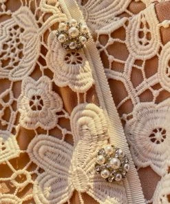 Self-portrait Ivory Guipure Lace And Taffeta Midi Dress